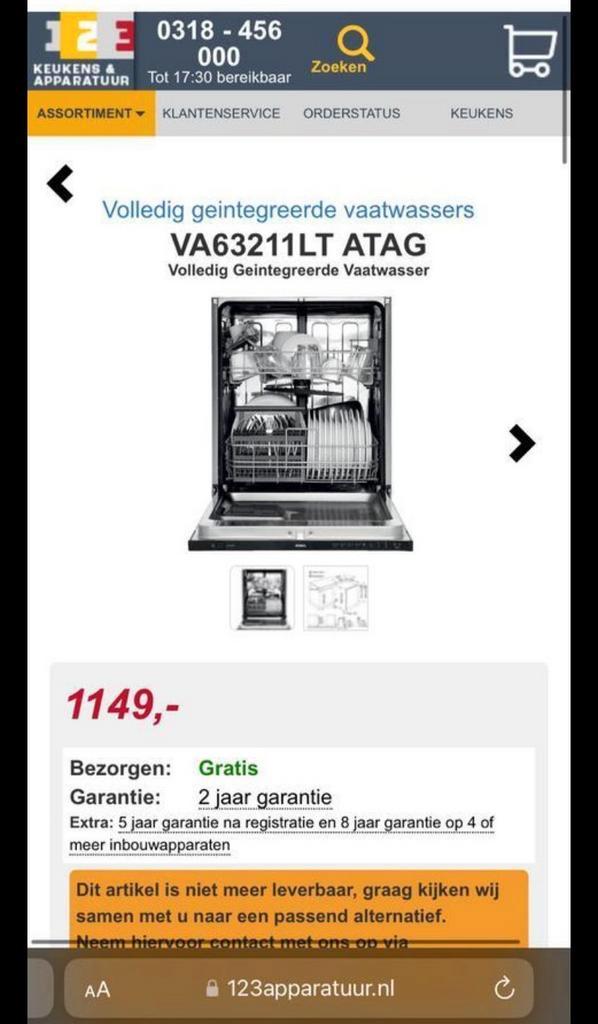 Inbouw vaatwasser ATAG VA63211LT, Witgoed en Apparatuur, Vaatwasmachines, Zo goed als nieuw, Inbouw, Minder dan 85 cm, 45 tot 60 cm