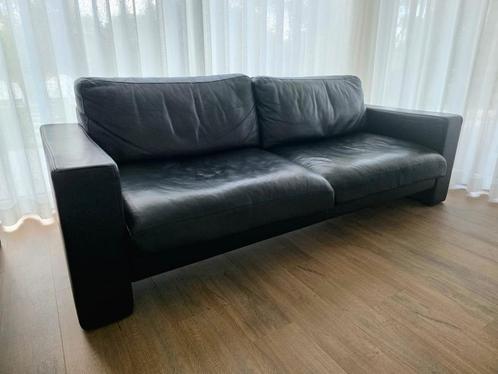 Zwarte leren bank Rolf Benz, Huis en Inrichting, Banken | Bankstellen, Gebruikt, Rechte bank, Driepersoons, 200 tot 250 cm, 75 tot 100 cm
