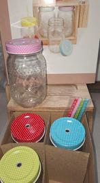4x mason jar + 4 rietjes +houtenrek NIEUW OPHALEN ENSCHEDE, Ophalen