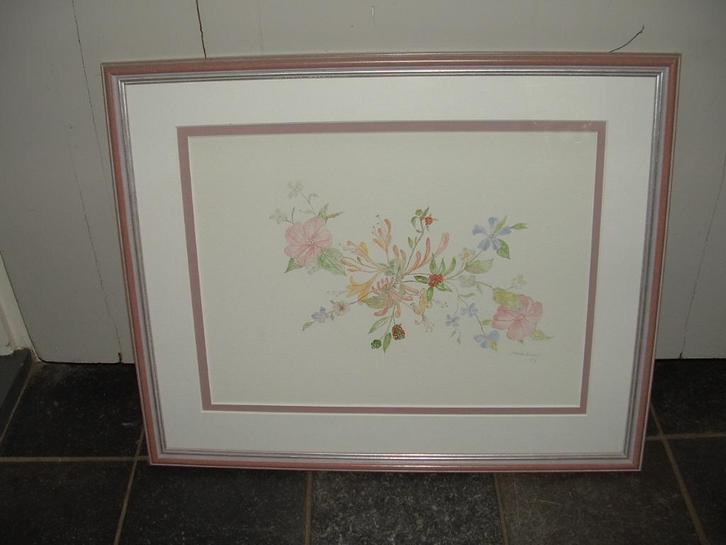 Maria Kirsting 1989 mooie bloemen aquarel in klassieke lijst, Antiek en Kunst, Kunst | Schilderijen | Klassiek, Ophalen of Verzenden