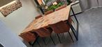 Stoere eettafel met 6 stoelen, Ophalen, Bruin, Zo goed als nieuw, Modern