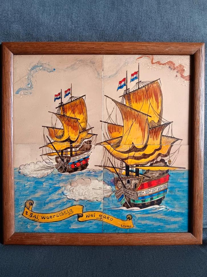 Tegeltableau Tromp,  T sal waarachtig wel gaen., Antiek en Kunst, Antiek | Wandborden en Tegels, Ophalen of Verzenden