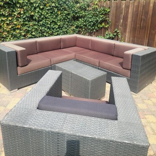 Bois le Duc hoek loungeset grijs wicker inclusief 2 tafeltje, Tuin en Terras, Tuinsets en Loungesets, Gebruikt, Loungeset, Wicker