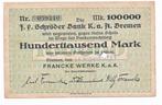 Duitsland 100.000 Mark 1923 bon Bremen, Ophalen of Verzenden, Duitsland, Los biljet