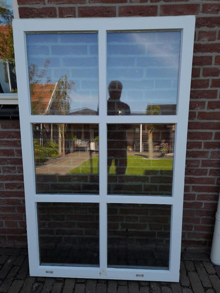 Te koop: Hardhouten ramen incl. glas, Doe-het-zelf en Verbouw, Glas en Ramen, Gebruikt, Gevelraam of Ruit, 120 tot 160 cm, 80 tot 120 cm
