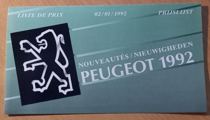 Peugeot prijslijst nieuwigheden België 1992, Boeken, Auto's | Folders en Tijdschriften, Zo goed als nieuw, Peugeot, Verzenden