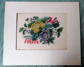 Aquarel met bloemen 19e eeuw beschikbaar voor biedingen