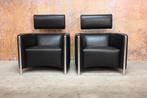 Als NIEUW! 2 zwarte leren Leolux Goncharov design fauteuils, Leolux, Leolux, Design, 75 tot 100 cm