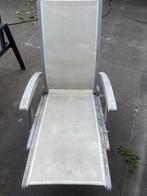 Teakhouten ligstoel met textileen – Les Jardins, Tuin en Terras, Ophalen, Zo goed als nieuw, Teakhout, Verstelbaar