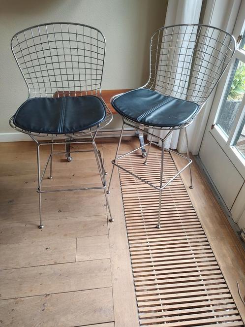 2x vintage Knoll bertoia draad barkrukken, Huis en Inrichting, Barkrukken, Gebruikt, Leer, 2 krukken, Ophalen