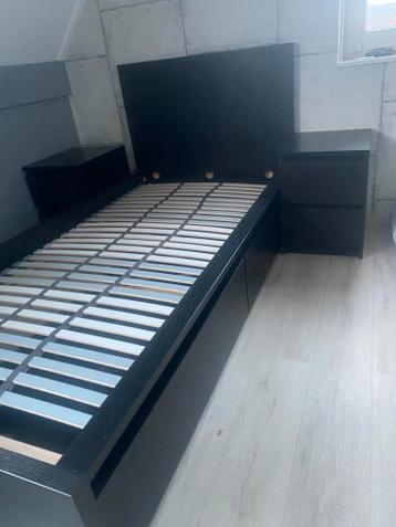 Ikea Malm Bedframe, hoog, met 2 bedlades, zwart, 90x200 cm - afbeelding 2