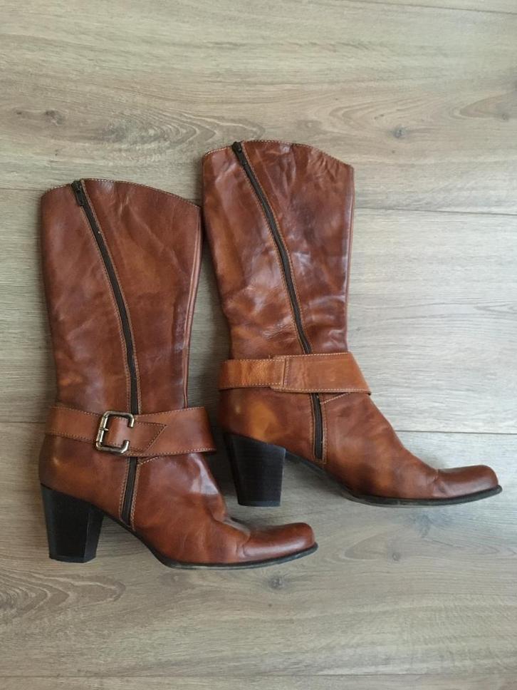 Bruine halfhoge leren laarzen, maat 40/41, Kleding | Dames, Schoenen, Zo goed als nieuw, Hoge laarzen, Bruin, Ophalen of Verzenden