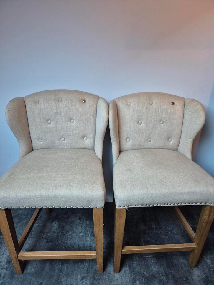 2 Rivièra Maison Barkrukken - Zithoogte 68cm, Huis en Inrichting, Barkrukken, Gebruikt, 90 cm of meer, Hout, 2 krukken, Met voetsteun