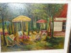 Olieverf schilderij, terras in bos., Ophalen of Verzenden