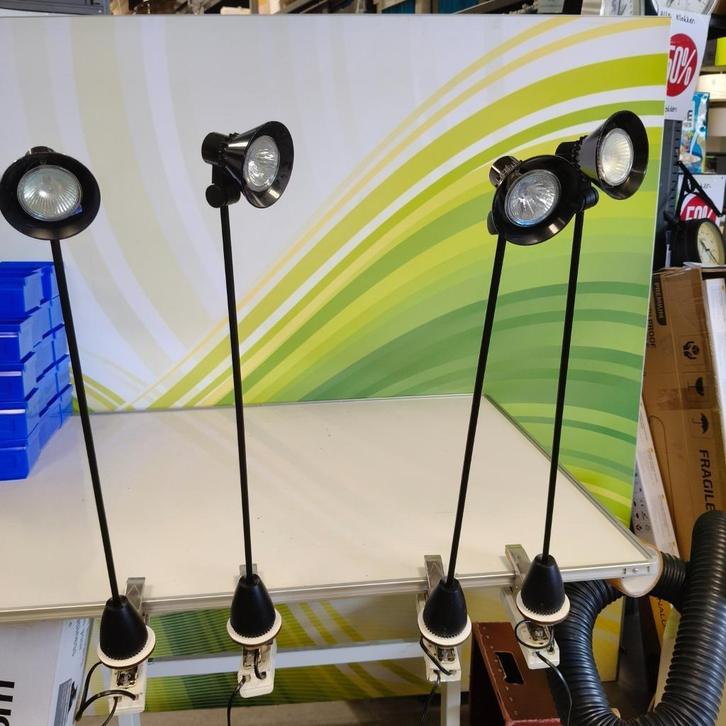 4 spots met klem, Huis en Inrichting, Lampen | Spots, Gebruikt, Metaal of Aluminium, Ophalen of Verzenden