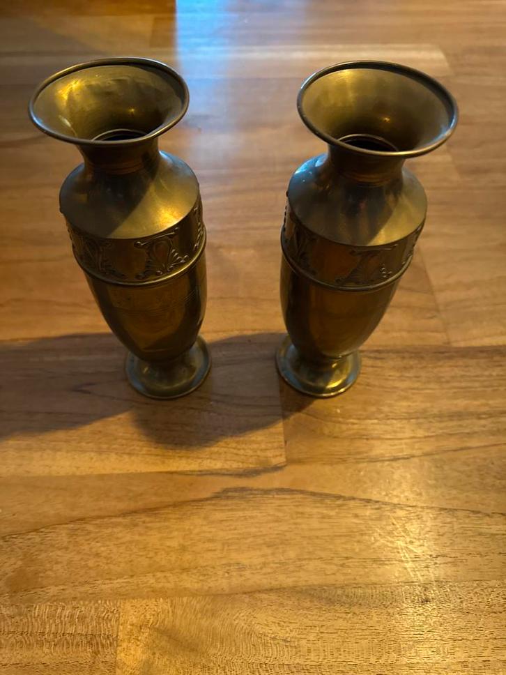 Vintage Messing Vazen Set, Huis en Inrichting, Woonaccessoires | Vazen, Gebruikt, Geel, Minder dan 50 cm, Overige materialen, Verzenden