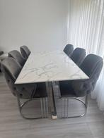 Moderne Eettafel met 6 Stoelen - Marmerlook, 100 tot 150 cm, Ophalen of Verzenden, Zo goed als nieuw, Vijf personen of meer