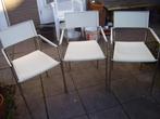 stoel metaal rvs leer modern interieur tuin terras kantoor, Drie, Gebruikt, Metaal, Wit