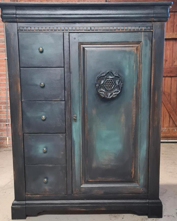 Meidenkast spekkast buffetkast ladenkastbohemian groen zwart, Huis en Inrichting, Kasten | Ladekasten, Zo goed als nieuw, 100 tot 150 cm