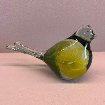 Handgeblazen glazen vogel – geel/groen/blauw/oranje - 16,5cm beschikbaar voor biedingen