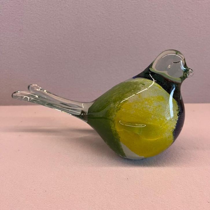Handgeblazen glazen vogel – geel/groen/blauw/oranje - 16,5cm, Verzamelen, Beelden en Beeldjes, Zo goed als nieuw, Dier, Ophalen of Verzenden