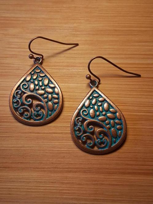 vintage boho druppel koper look oorbellen, Sieraden, Tassen en Uiterlijk, Oorbellen, Overige materialen, Ophalen of Verzenden