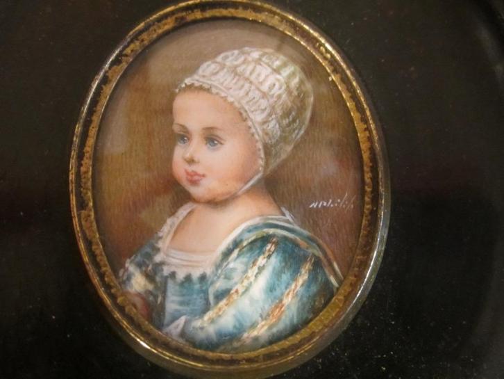 Antiek handgeschilderd miniatuur portret baby /13, Antiek en Kunst, Kunst | Overige Kunst, Verzenden
