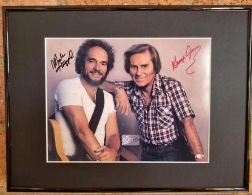 Merle Haggard en George Jones gesigneerde foto, Verzamelen, Muziek, Artiesten en Beroemdheden, Zo goed als nieuw, Foto of Kaart