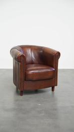 Schapenleren clubfauteuil in een mooie donkere cognac kleur, Huis en Inrichting, Fauteuils, Ophalen, Gebruikt, ., Klassiek