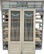 Set openslaande deuren / bovenlicht jugendstil glas in lood., Ophalen