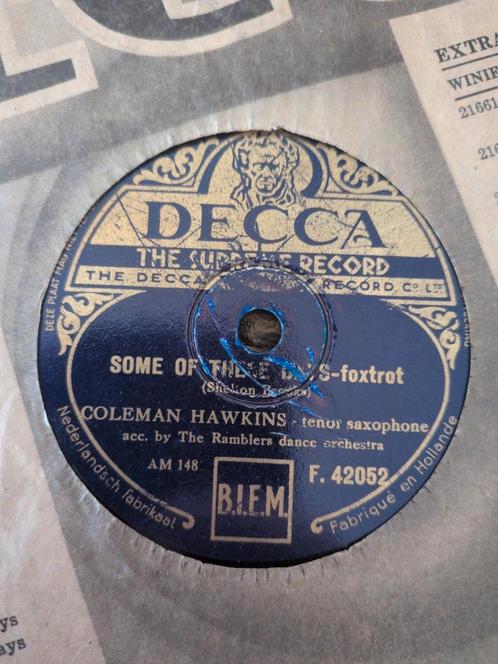 Coleman Hawkins + de Ramblers & Annie de Reuver 78 toeren, Antiek en Kunst, Antiek | Tv's en Audio, Ophalen of Verzenden