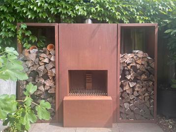 GardenmaxX pinacate corten staal buitenhaard met houtopslag beschikbaar voor biedingen