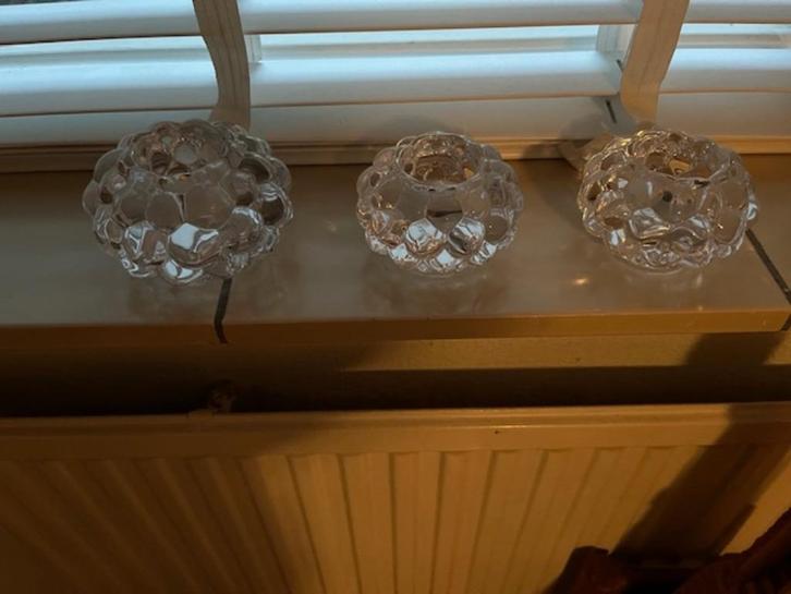 Orrefors Carat waxinelicht houders glas design 3 stuks, Huis en Inrichting, Woonaccessoires | Kandelaars en Kaarsen, Zo goed als nieuw