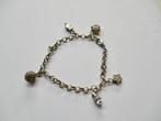 Zilverkleur bedel armband 19 cm. jasseron schakel + 5 bedels, Verzenden, Zo goed als nieuw, Zilver, Overige materialen