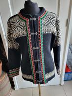 vintage wollen Noorse trui/ Noors vest met zilveren sluiting, Zwart, Maat 42/44 (L), Ophalen of Verzenden, Nordstrikk
