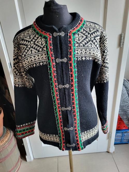 vintage wollen Noorse trui/ Noors vest met zilveren sluiting, Kleding | Dames, Truien en Vesten, Gedragen, Maat 42/44 (L), Zwart