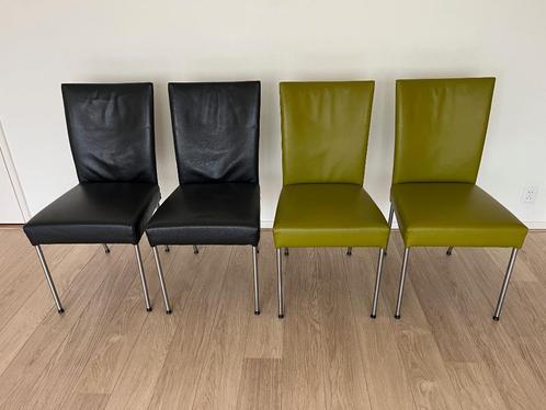 Eetkamerstoelen Bert Plantagie Jeanne, Huis en Inrichting, Stoelen, Gebruikt, Vier, Leer, Metaal, Overige kleuren, Ophalen