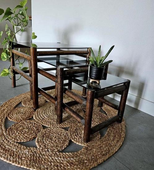 vintage boho retro salontafel nesting tables bijzettafel, Huis en Inrichting, Tafels | Bijzettafels, Gebruikt, Hout, Ophalen of Verzenden