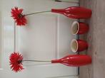 2 rode vazen + 2 rode bloempotten, Huis en Inrichting, Woonaccessoires | Vazen, Ophalen, Aardewerk of Porselein, Zo goed als nieuw