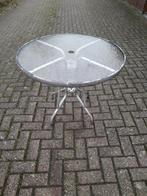 ronde bistro tafel met glazen blad metalen frame opknapper, Tuin en Terras, Ophalen, Gebruikt, Rond, Metaal