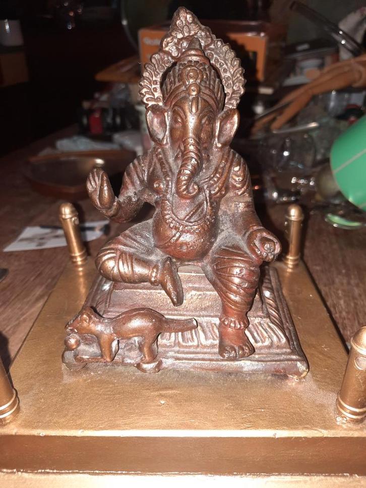 Bronzen Ganesha op sokkel, Antiek en Kunst, Antiek | Koper en Brons, Brons, Ophalen of Verzenden