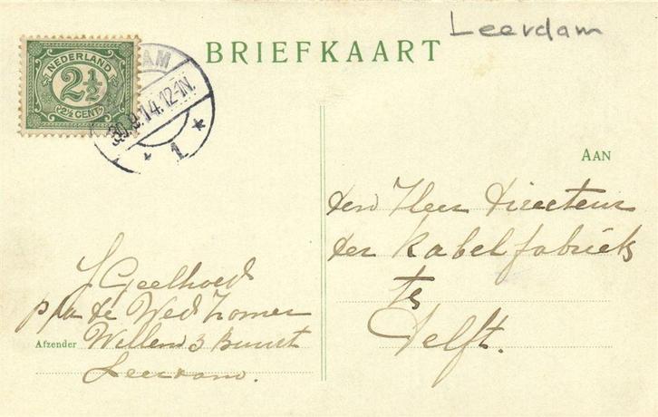 J. Geelhoed, Leerdam - 09.1914 - briefkaart, Postzegels en Munten, Brieven en Enveloppen | Nederland, Briefkaart, Ophalen of Verzenden