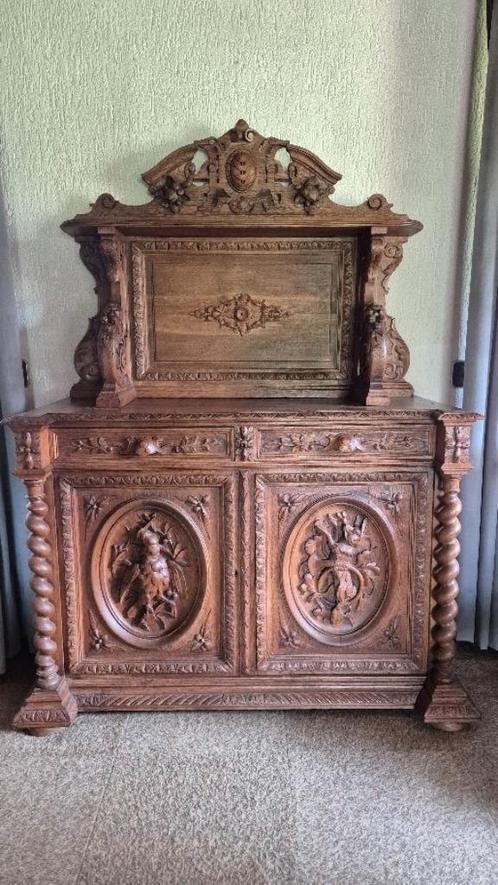 Antieke Franse buffetkast – massief eiken – rijk gesneden –, Antiek en Kunst, Antiek | Servies compleet, Ophalen