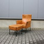 Montis Charly fauteuil met hocker, zeer soepel leer., Huis en Inrichting, Fauteuils, Montis, 75 tot 100 cm, Gebruikt, Metaal