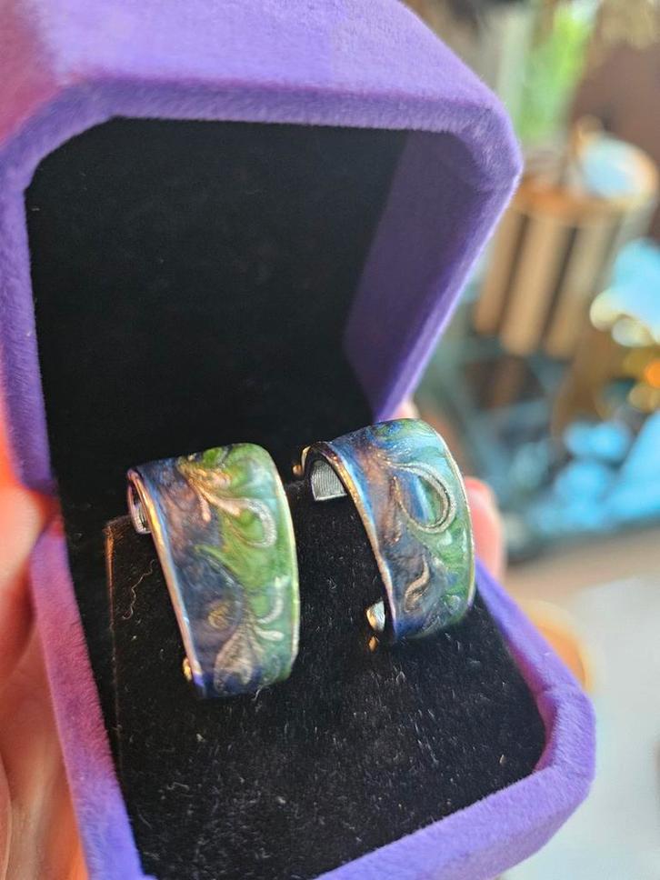 Vintage Emaille Oorclips - Old Money Stijl, Sieraden, Tassen en Uiterlijk, Oorbellen, Gebruikt, Knopjes of Stekers, Overige materialen