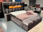 Luxe Velvet Boxspring + Open haard NIEUW - UNIEK - Compleet, Nieuw, 180 cm, Ophalen of Verzenden, Grijs