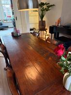 Zeer mooie antieke zware eiken eettafel + 6 antieke stoelen, Ophalen, Gebruikt, Antiek zowel tafel als stoelen., 4 tot 6 stoelen