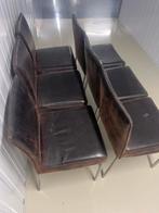 Set van 6 leren eetkamerstoelen, Gebruikt, Bruin, Leer, Ophalen of Verzenden