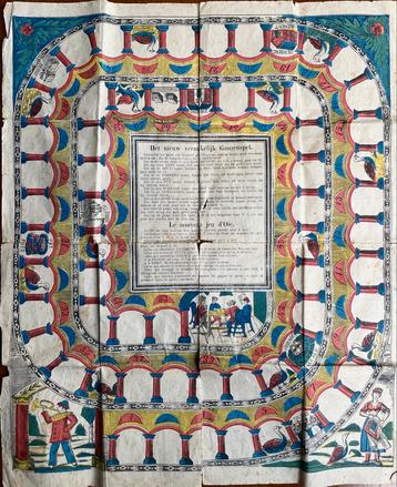 Antiek ganzenbordspel met toelichting beschikbaar voor biedingen