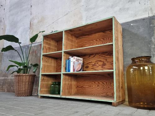 Kleine Groene Vintage Vakkenkast | Open Houten Vakken Kast, Huis en Inrichting, Kasten | Wandmeubels, Gebruikt, 100 tot 150 cm